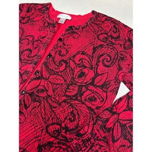 Christopher & Banks Womens Red Black Floral Lace Print Cotton Cardigan Sweater M